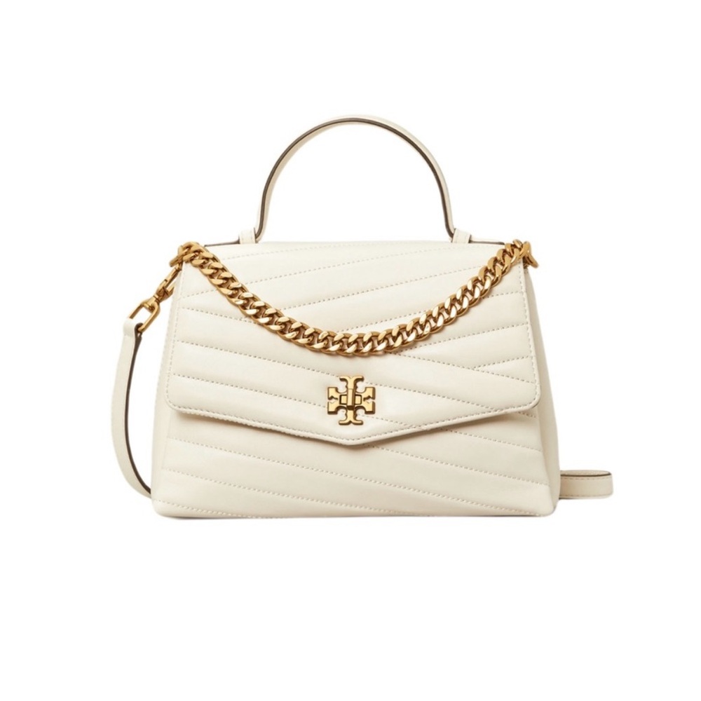 TORY BURCH Kira Chevron Top-Handle Satchel New Cream & Rolled Brass - Picture 2 of 8